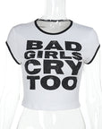 Color Block Letter Print Short Sleeve Top