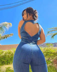 Summer Women's Vintage High Waist Denim Jumpsuit