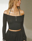 Off-Shoulder Basic Long Sleeve Top
