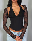 Lace Waist Cinching Long Sleeve Top