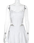 Lace Panel Waist Cinching Top and High Waist Skirt Set