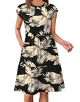 Fashionable Printed Dress with Cap Sleeves