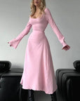 Elegant Long Sleeve Square Neck A-Line Dress