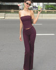Sexy Strapless Yoga Set with Zipper Pants