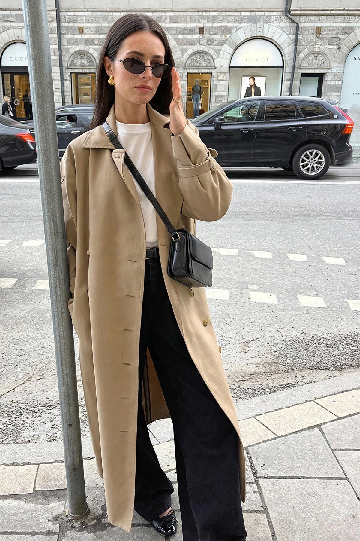 Rive Gauche Double-Breasted Trench on model