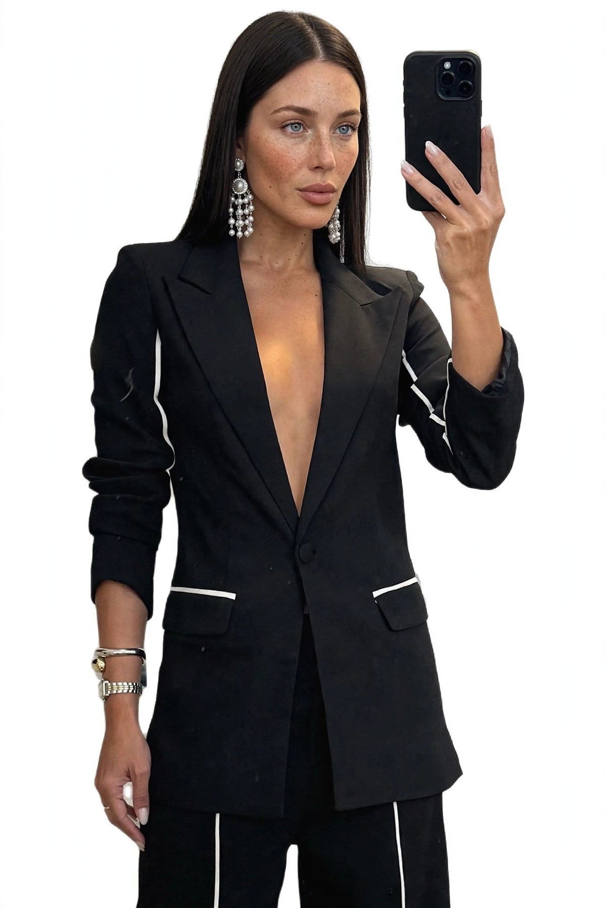 Noir Blazer & Trouser Set on model