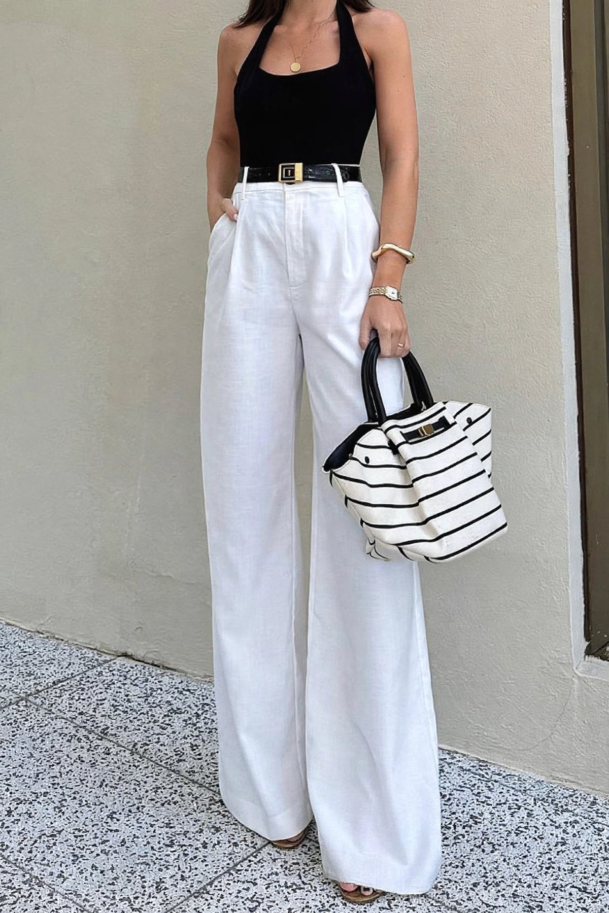 Havane Camel Wide-Leg Trousers on model