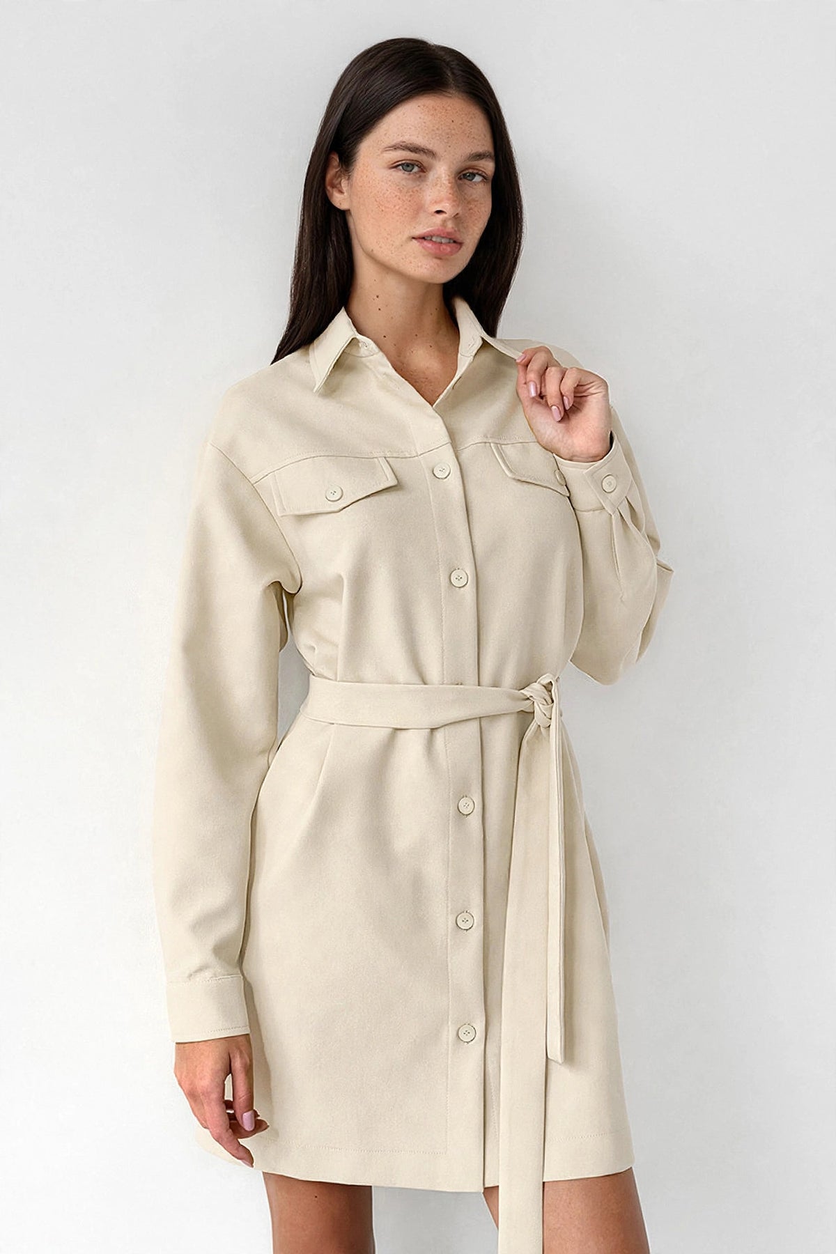 Raphaëlle Belted Shirt Dress on model