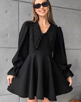 Fashionable Black Doll Collar Dress with Flare Sleeves