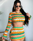 Trendy Colorful Cropped Knit Set for Women