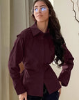 Spring Design Solid Color Waist Tie Shirt for Women