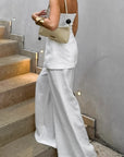 Chic Strapless Top and High Waist Wide Leg Set