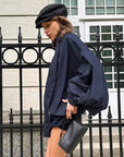 Blue Denim Two-Piece Set with Puff Sleeves