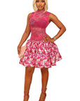 Stylish Color Block High Neck A-Line Dress