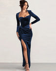 Elegant Long Sleeve Velvet Dress with Slit