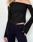 Fashionable Casual Sheer Shoulder Long Sleeve Top