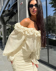 French Style Ruffled Dress in Apricot