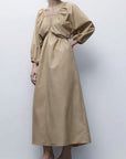 French Minimalist V-Neck Puff Sleeve Dress