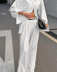 Chic Striped Loose Shirt and High Waist Pants Set