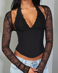 Lace Waist Cinching Long Sleeve Top