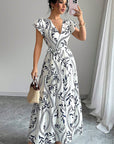 2026 Spring Summer New Floral Ruffle V-Neck Dress