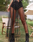 Sexy Sheer Pleated Skirt with Lace for Nightclub
