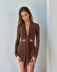 Knit Sexy Deep V Neck Long Sleeve Bodycon Dress