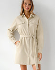 Retro Khaki Work Dress with Belted A-Line Style