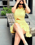 Fashionable Solid Color A-Line Dress with Ruffles