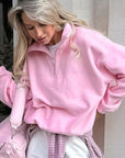 Trendy Pink Collared Fleece Sweatshirt for Women