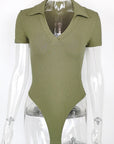 Summer New Women's Cotton Polo Neck Slim Fit Bodysuit