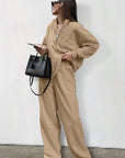 Spring Fashion Khaki Sweatshirt Set for Women