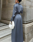 Elegant Blue Satin Shirt Dress for Women