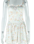 Fashionable Floral Print Deep V Neck Dress