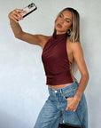 Spring Fashionable Women's Satin Backless Top
