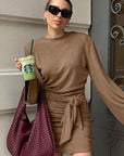 Brown Long Sleeve Knit Dress for Women