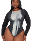 Stylish Long Sleeve Abstract Print Bodysuit