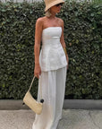 Chic Strapless Top and Wide Leg Pants Set