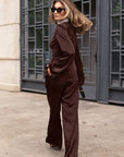 Spring Brown Satin Two-Piece Set for Women
