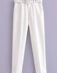 Casual High Waist Straight Leg Pants with Belt