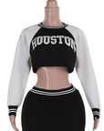 Trendy Casual Baseball Sweatshirt Skirt Set