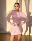 Fashionable Slim Fit Side Ruffled Long Sleeve Dress