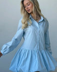 Sweet Puff Sleeve Buttoned A-Line Dress