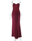 Elegant Strapless Long Dress with Waist Tie