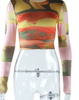 Trendy Tie-Dye Long Sleeve Crop Top