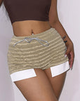 High-Waisted Striped Drawstring Shorts for Women