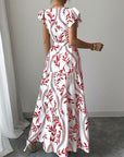 2026 Spring Summer New Floral Ruffle V-Neck Dress