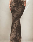 Vintage Floral Print Bodycon Maxi Skirt