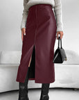 Chic Black Matte Faux Leather Skirt for Women