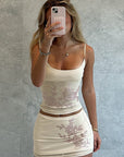 Stylish Casual Rhinestone Cami Top and Skirt Set